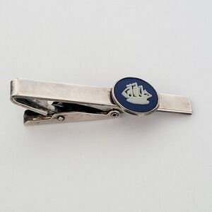 Wedgwood Blue Jasperware Sailing Ship Tie Clip Vintage Silver Tone Made England